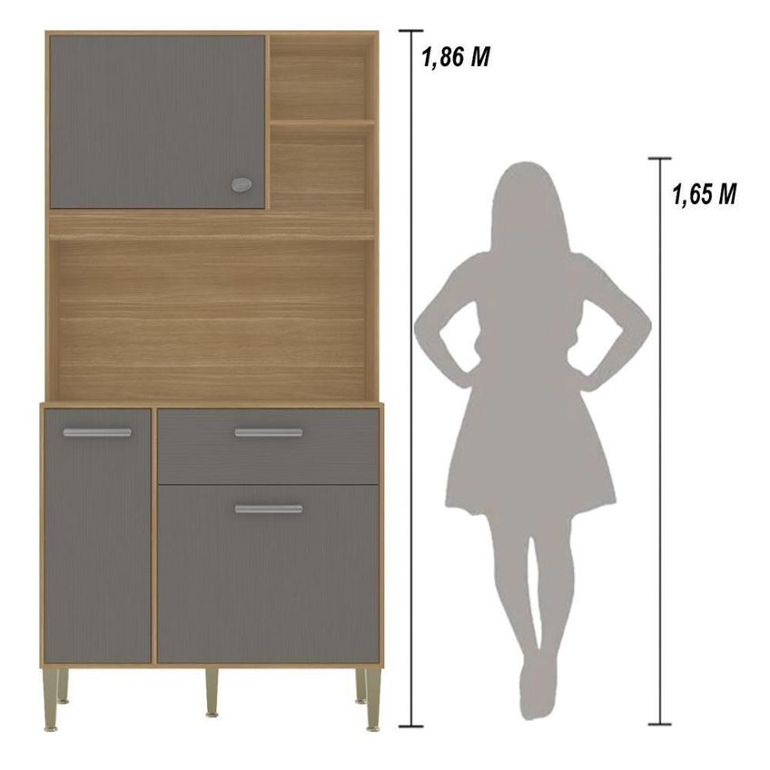Armário De Cozinha Zen 3 Portas 1 Gaveta MDP 90cm Freijó E Gris Kit's Paraná - imagem 4