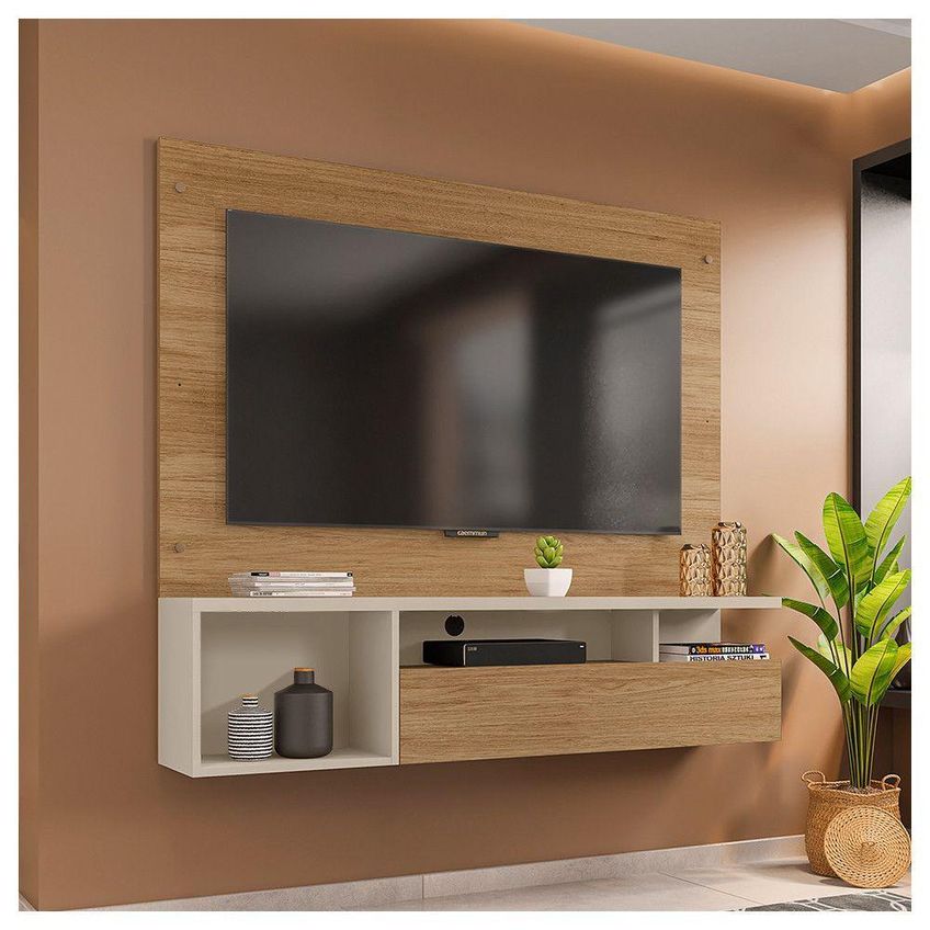 Painel Para TV Com Bancada Black Buriti Off White 55 Polegadas MDP Preto Caemmun Móveis - imagem 4
