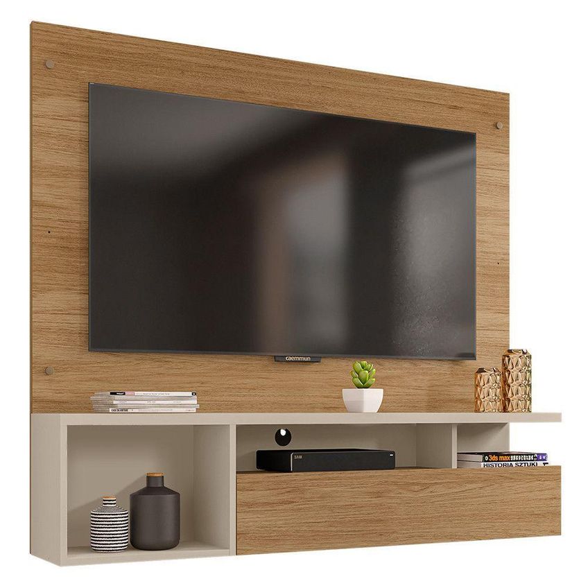 Painel Para TV Com Bancada Black Buriti Off White 55 Polegadas MDP Preto Caemmun Móveis - imagem 5