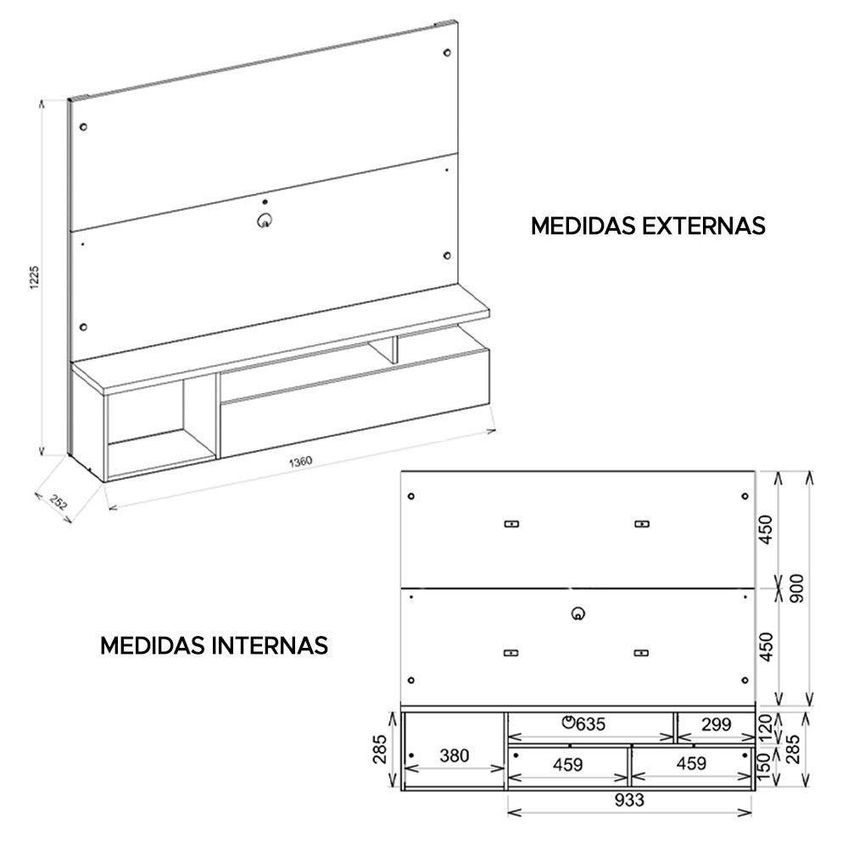 Painel Para TV Com Bancada Buriti Off White Para Até 55 Polegadas MDP Preto Caemmun Móveis - imagem 3