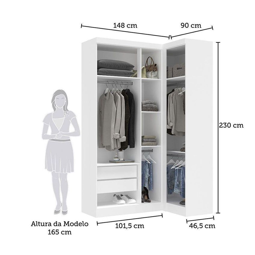 Guarda Roupa De Canto Alpes 4 Portas De Bater 2 Gavetas MDP Branco E Rosa Luciane Móveis - imagem 4