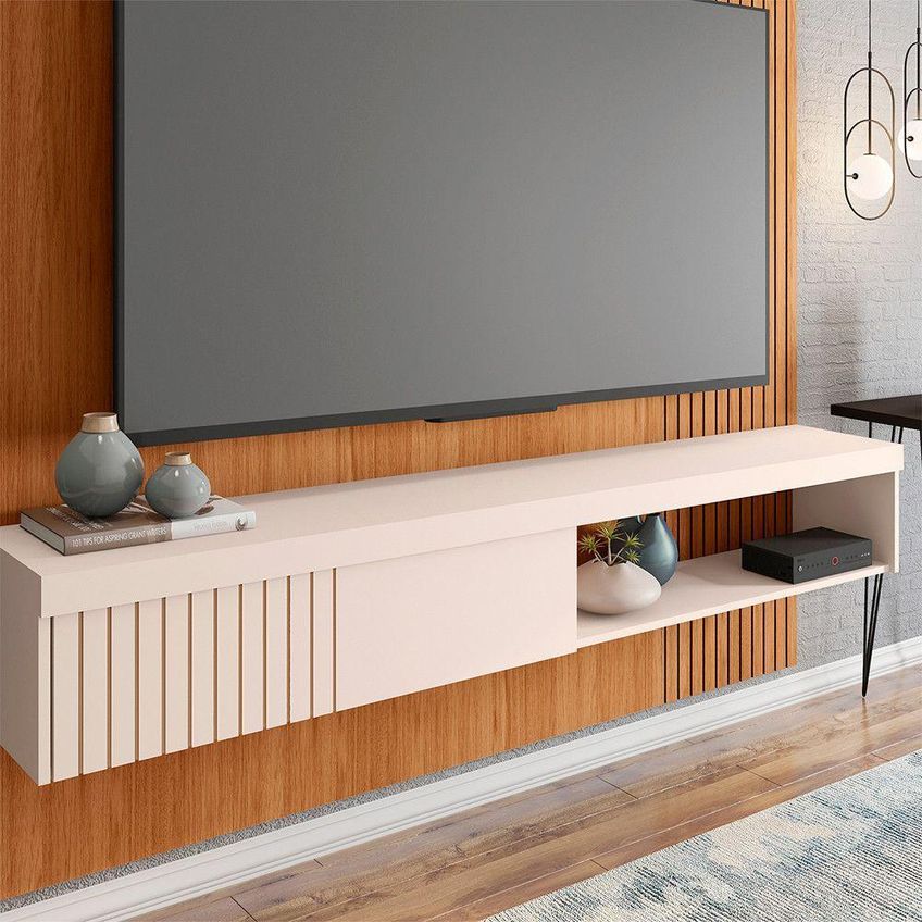 Painel Para TV Até 65 Polegadas Jade 1.8 180cm MDF MDP Freijó Off White Caemmun Móveis - imagem 3