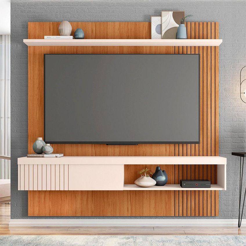 Painel Para TV Até 65 Polegadas Jade 1.8 180cm MDF MDP Freijó Off White Caemmun Móveis - imagem 4