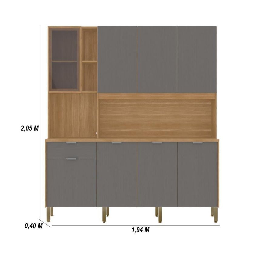 Armário De Cozinha Nature 8 Portas 1 Gaveta MDF 194cm Kit's Paraná - imagem 3