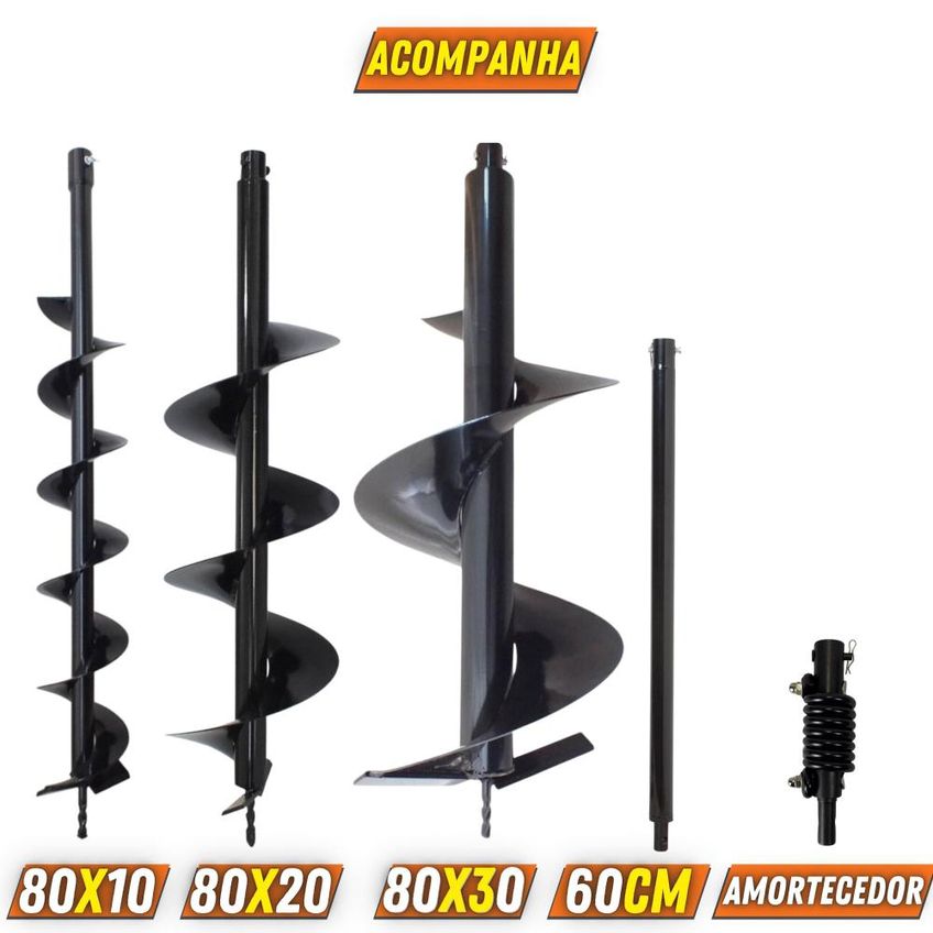 Perfurador de Solo Duratork DPS623M à Gasolina 62cc 3hp de Potência 12.500rpm com Kit Brocas 80x10cm, 80x20cm e 80x30cm + Extensão 60cm + Amortece - imagem 3