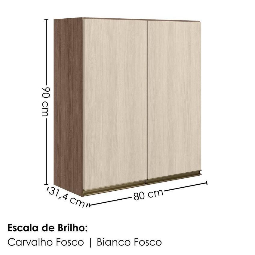 Armário Aéreo de Cozinha Kali Premium 80cm 2 Portas MDF Carvalho Toq Bianco - imagem 5