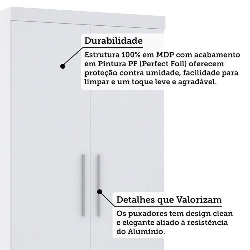 Guarda Roupa Modulado Alpes 2 Portas 4 Gavetas MDP Branco PF Luciane Móveis 90cm - imagem 3