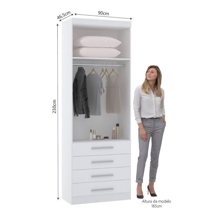 Guarda Roupa Modulado Alpes 2 Portas 4 Gavetas MDP Branco PF Luciane Móveis 90cm - imagem 5