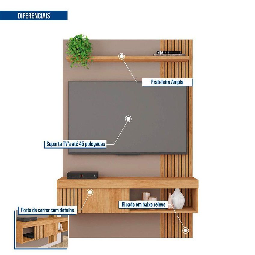 Painel Para TV Jade 1.2 Até 45 Polegadas 119,5cm MDF-MDP Fendi Caemmun Móveis - imagem 2