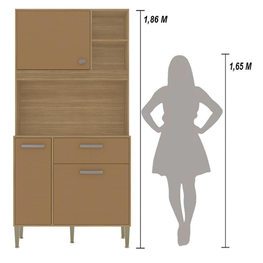 Armário De Cozinha Zen 3 Portas 1 Gaveta MDP 90cm Caramelo Kit's Paraná - imagem 3