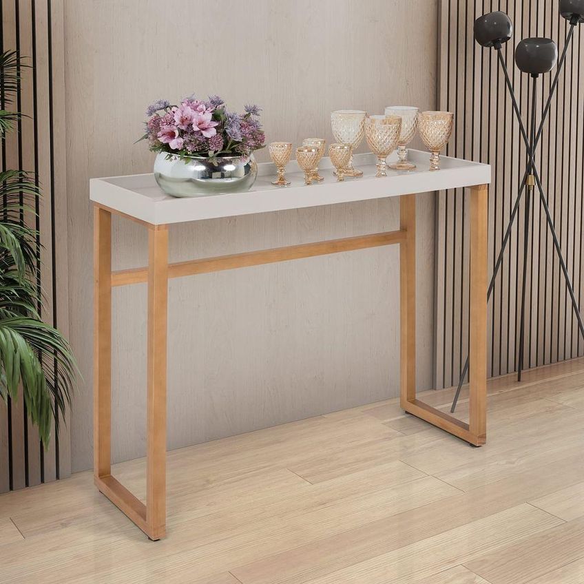 Aparador Slim Moderno Sem Portas Sem Gavetas MDF 96cm Off White Ravilar - imagem 5