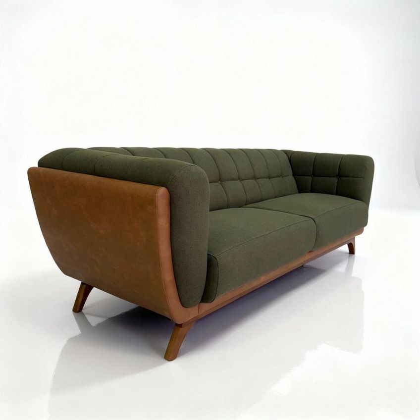 Sofá Compose 3 Lugares Fixo 240cm Verde Oliva Linho Com Corino Divani - imagem 3