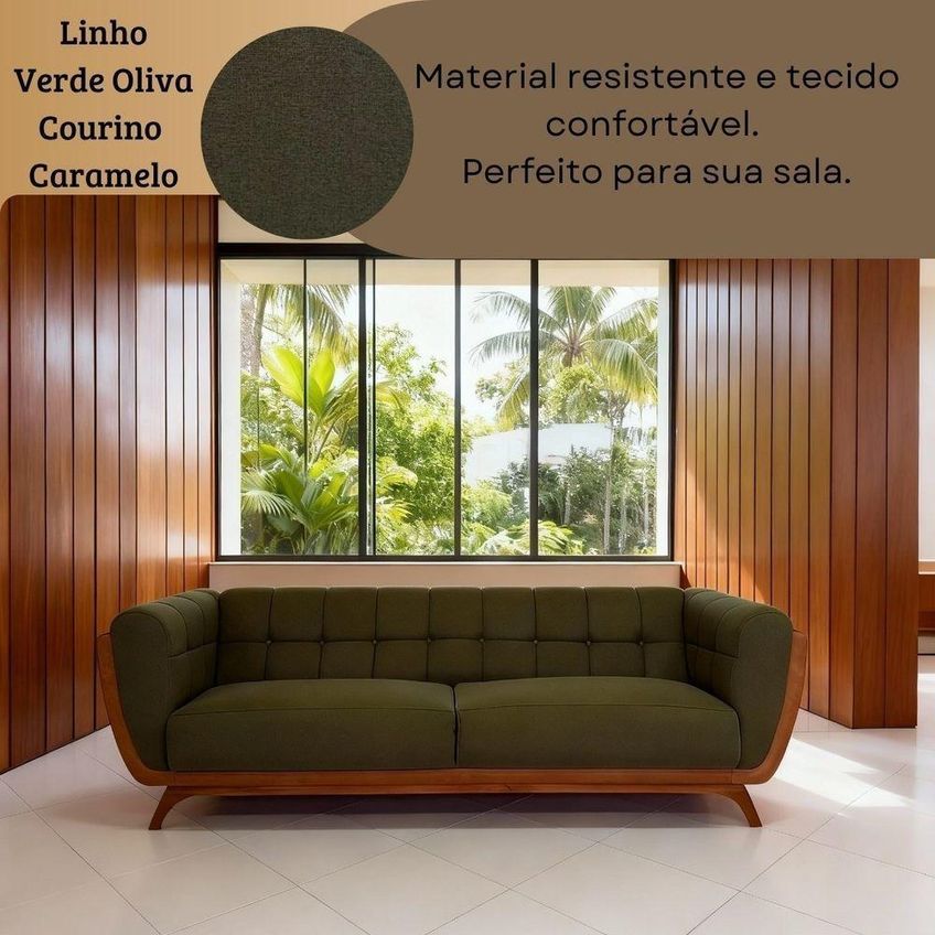 Sofá Madri 3 Lugares 240cm Verde Escuro Bouclê E Corino Luxo Divani - imagem 5
