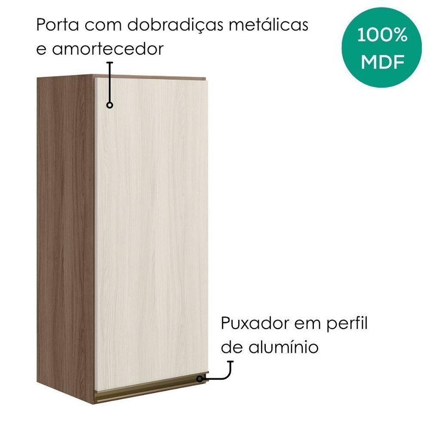 Armário Aéreo Kali Premium 40cm 1 Porta MDF Giratória Carvalho Toq Bianco - imagem 3