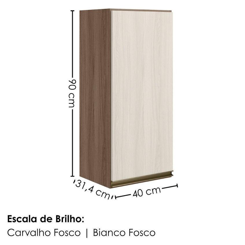 Armário Aéreo Kali Premium 40cm 1 Porta MDF Giratória Carvalho Toq Bianco - imagem 5