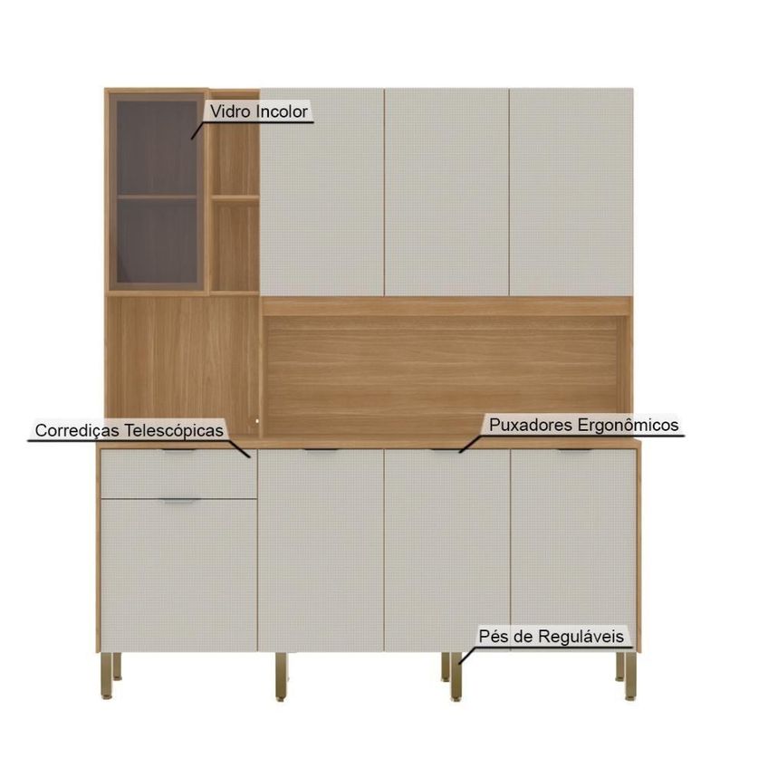 Armário De Cozinha Nature 8 Portas 1 Gaveta MDP 194cm Kit's Paraná - imagem 4