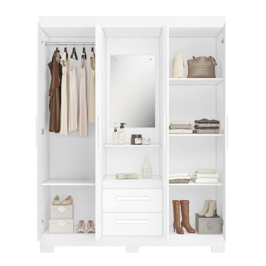 Guarda Roupa Solteiro E Closet Capelinha 4 Portas De Bater Mdf-mdp Com Espelho Branco-rosa Notável - imagem 4