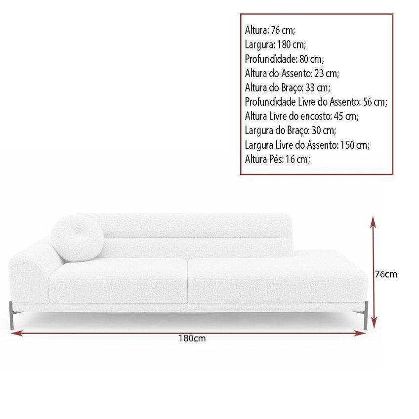 Sofá Arezzo 2 Lugares Fixo Com Chaise 180cm Off White Sallar Home - imagem 4