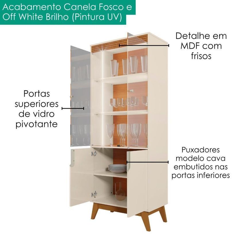Cristaleira Paraty 4 Portas MDP e MDF 70cm Off White Canela Mobler - imagem 2