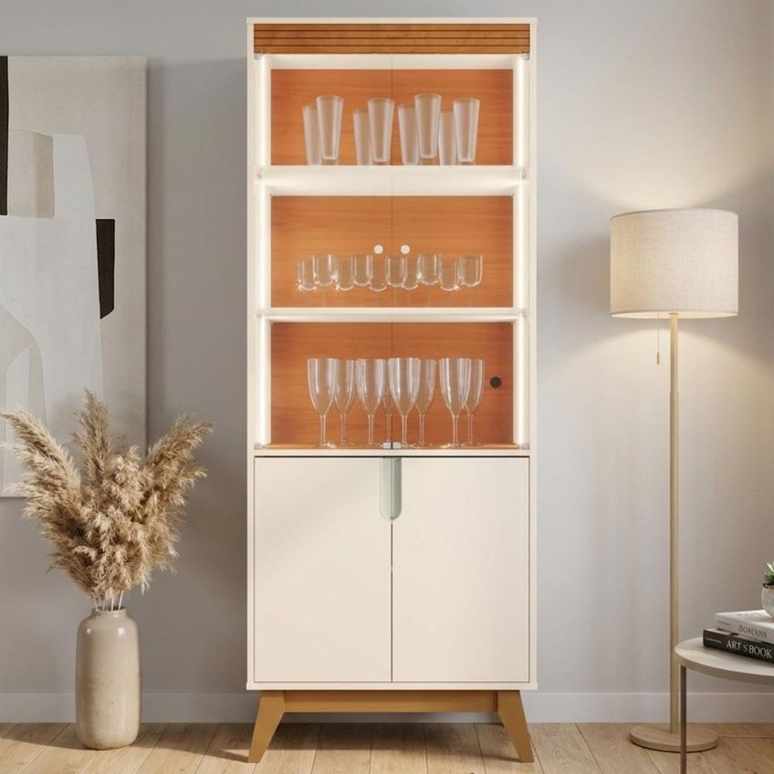 Cristaleira Paraty 4 Portas MDP e MDF 70cm Off White Canela Mobler - imagem 3