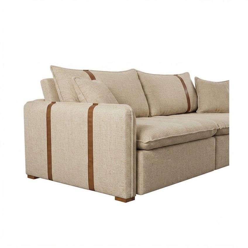 Sofá Com Chaise Orion 2.00 2 Lugares Retrátil 200cm Bege Linho - imagem 2