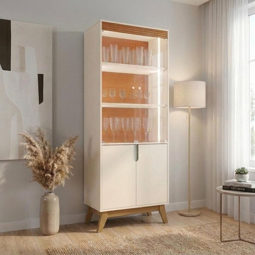 Cristaleira Paraty 4 Portas MDP e MDF 70cm Off White Canela Mobler - imagem 5