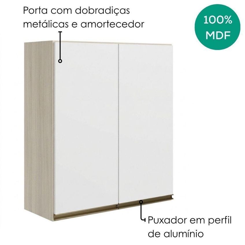 Armário Aéreo Kali Premium 80cm 2 Portas MDF Giratória Bianco Toq Branco Nicioli - imagem 3