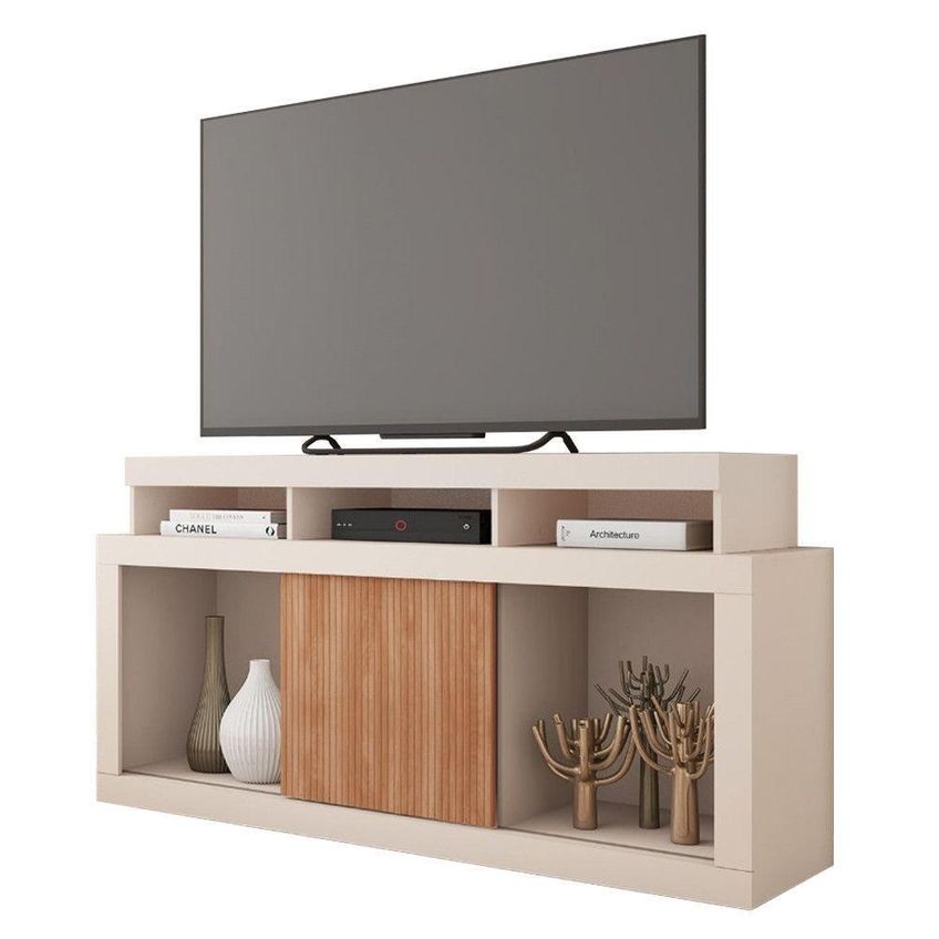Rack Com Mesa De Apoio Frost Para Tv 55" Em Mdf Mdp Off White Freijo Caemmun Móveis - imagem 3