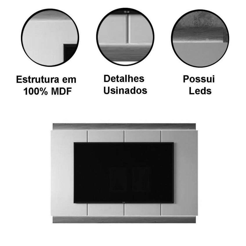 Painel Para TV Até 75" 207cm MDF com LED Off White Lukaliam Móveis - imagem 2