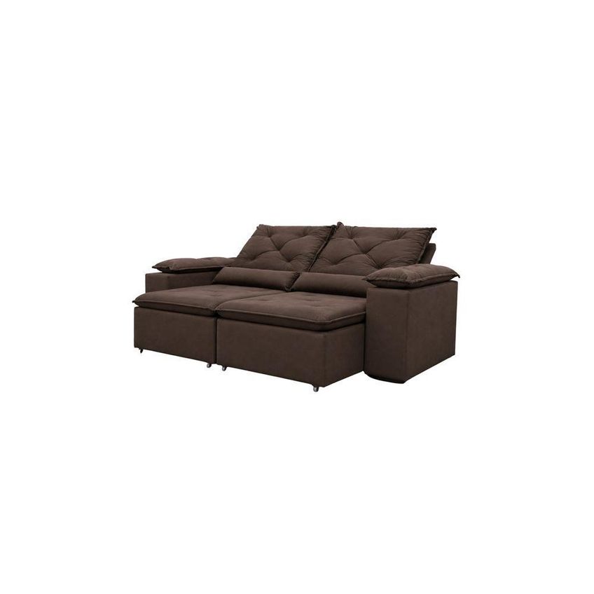 Sofá Com Chaise Beatriz 3 Lugares Retrátil E Reclinável 195cm Marrom - imagem 3