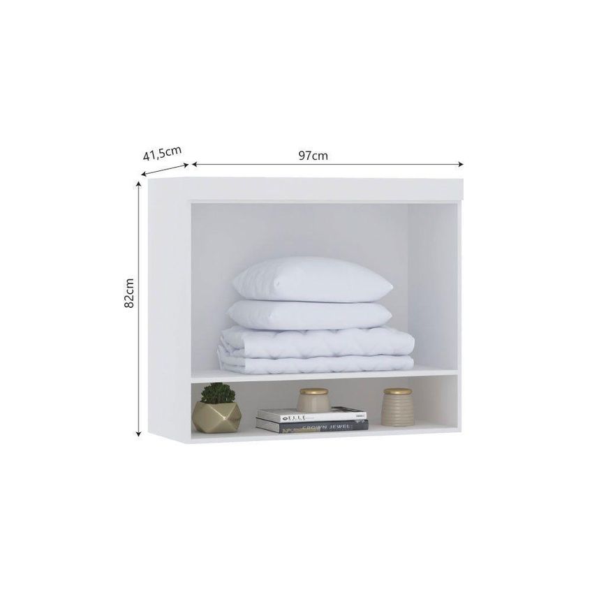 Armário Aéreo Maleiro Alpes 97cm 2 Portas MDP Branco Com Rosa Luciane Móveis - imagem 4