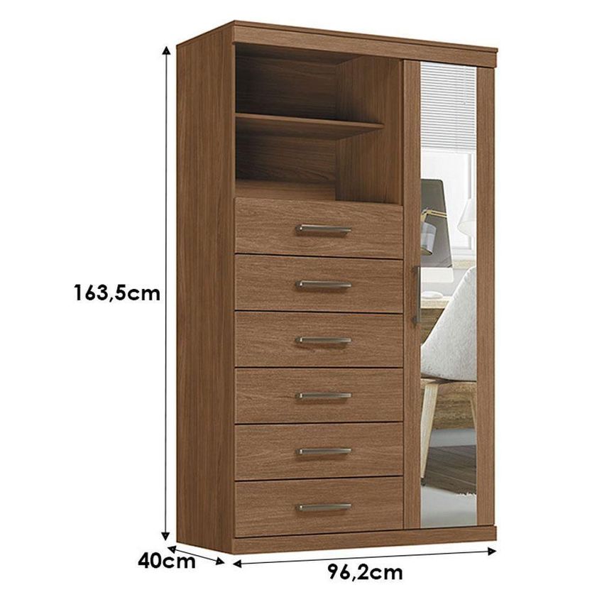 Guarda Roupa Casal Toledo 6 Portas De Bater 6 Gavetas Mdp Cômoda 1 Porta Jatobá Acetinado Santos - imagem 4
