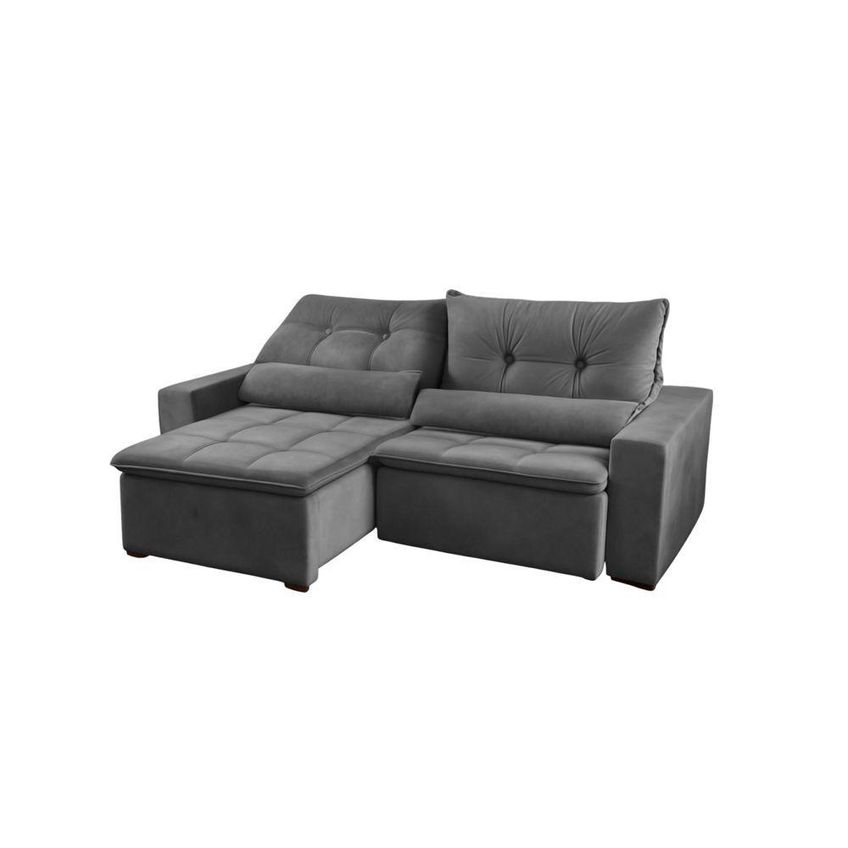 Sofá Caribe 2.00 3 Lugares Reclinável 200cm Cinza Veludo Moderno Encosto Macio - imagem 3