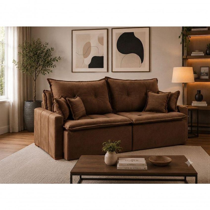 Sofá Com Chaise Orfeu 3 Lugares Retrátil E Reclinável 180cm Marrom - imagem 3