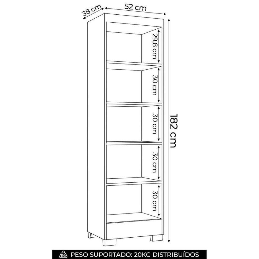 Armário Multiuso Muniz Z46 2 Portas 4 Prateleiras MDP 52cm Branco - imagem 3
