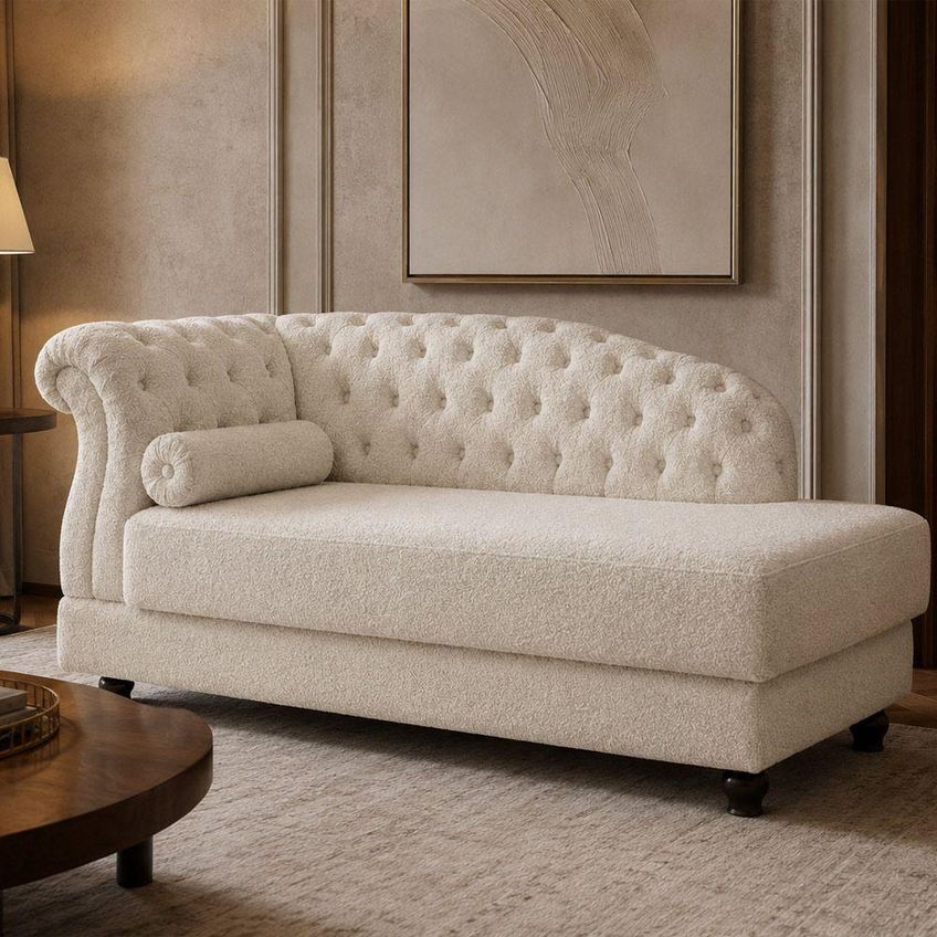Sofá Com Chaise Pomme 1 Lugar Fixo 160cm Off White Bouclé Sallar Home - imagem 3