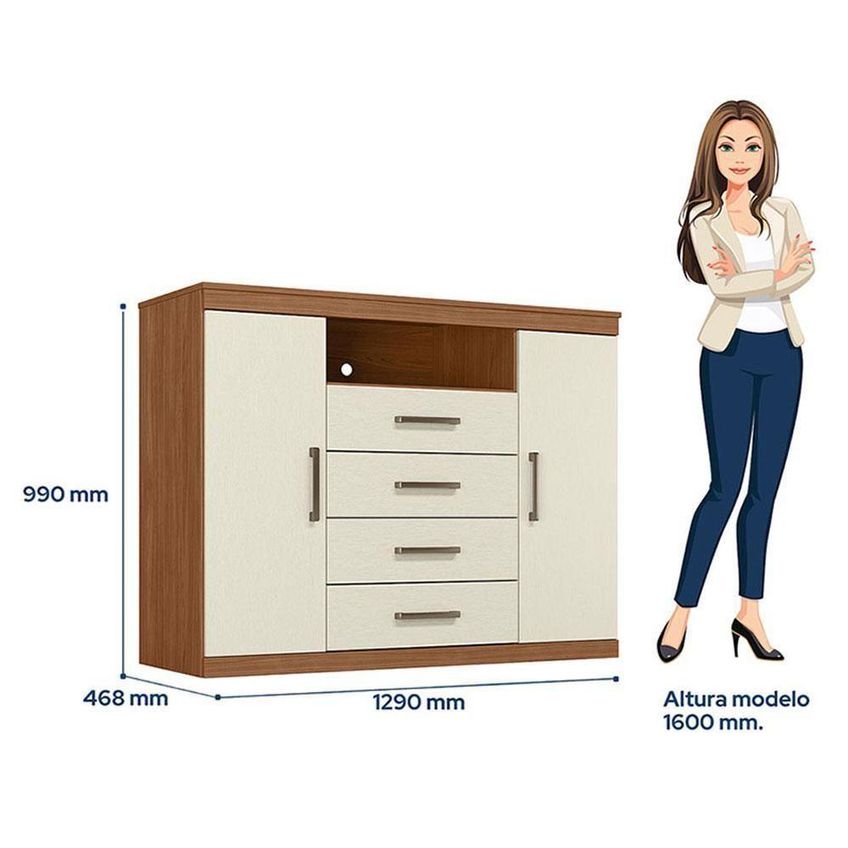 Guarda Roupa Casal Com Cômoda Toledo 6 Portas De Bater 2 Gavetas Mdp Jatobá Areia Acetinado Santos - imagem 5