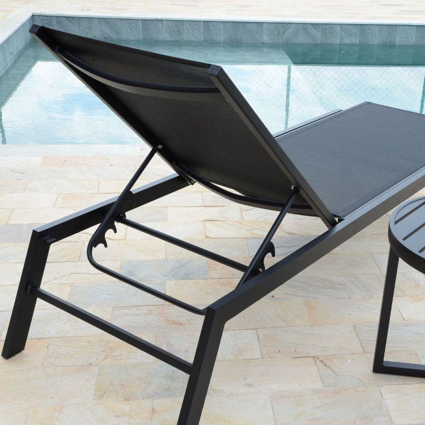 Kit Relax 2 Espreguiçadeiras Piscina Reclináveis Alumínio Com Mesa Centro Verona Preto Nossa Kasa - imagem 4
