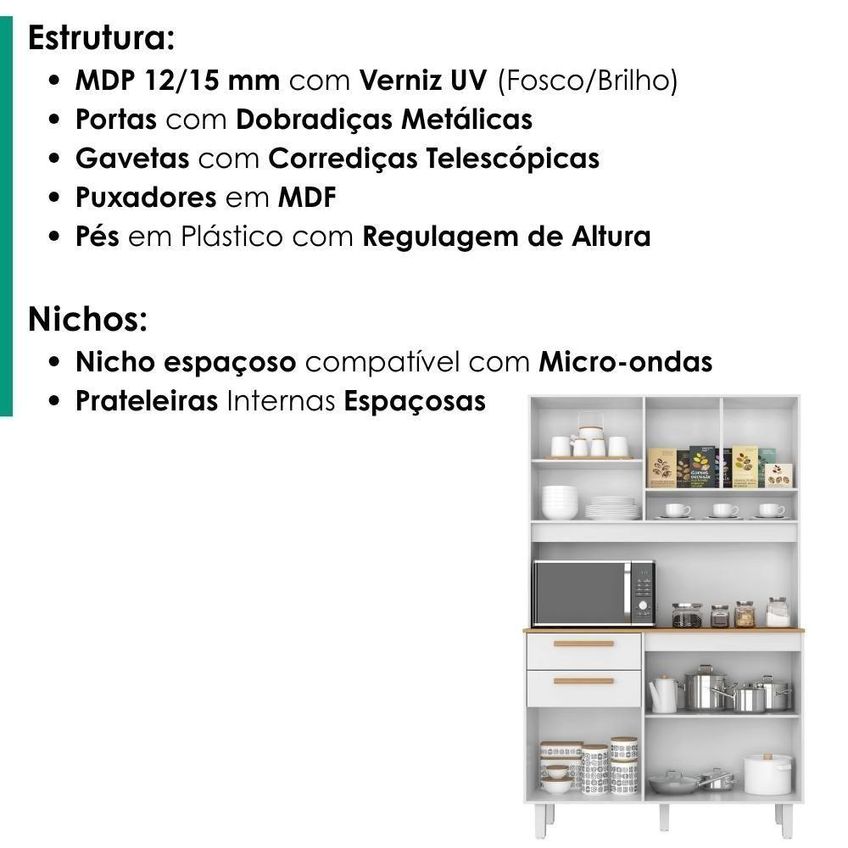 Kit Cozinha Prisma 6 Portas 2 Gavetas Mdp 120cm Branco Absoluto Milani Movelaria - imagem 3