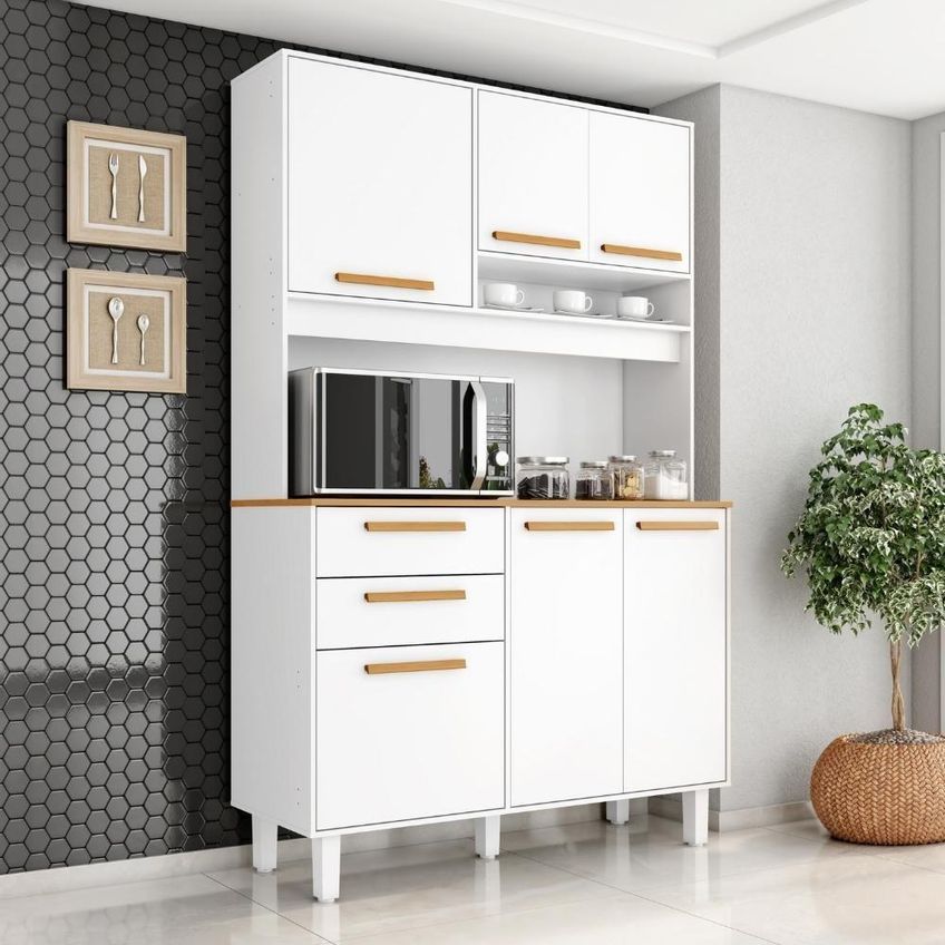 Kit Cozinha Prisma 6 Portas 2 Gavetas Mdp 120cm Branco Absoluto Milani Movelaria - imagem 4