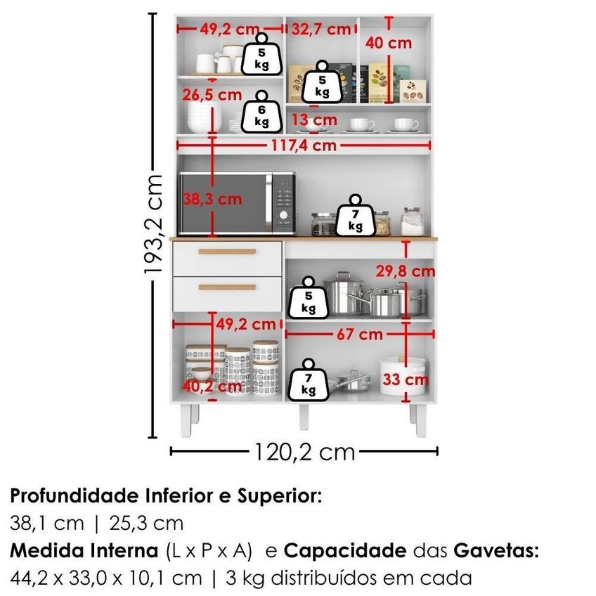 Kit Cozinha Prisma 6 Portas 2 Gavetas Mdp 120cm Branco Absoluto Milani Movelaria - imagem 5