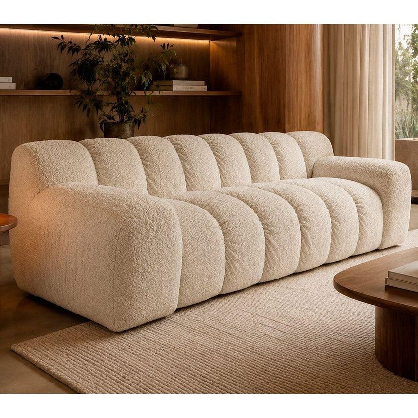 Sofá Nellow 2 Lugares 180cm Off White Bouclé Estrutura Madeira Eucalipto Sallar Home - imagem 3