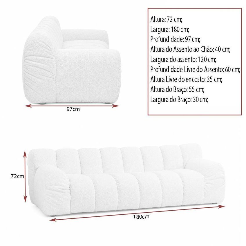 Sofá Nellow 2 Lugares 180cm Off White Bouclé Estrutura Madeira Eucalipto Sallar Home - imagem 5