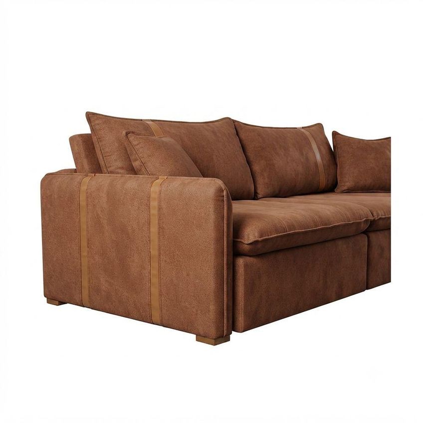 Sofá Cama Orion 3 Lugares Retrátil 220cm Marrom Veludo Com Chaise Assento D28 - imagem 3