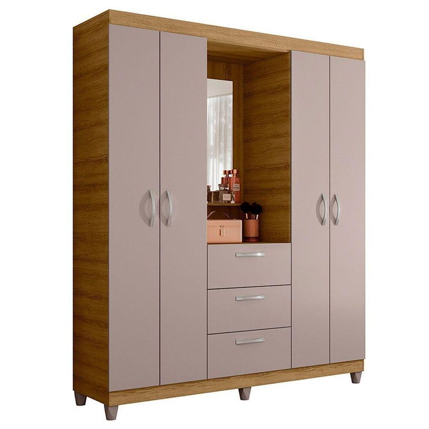 Guarda Roupa Com Espelho Mobi 4 Portas De Bater 3 Gavetas Branco Caemmun Móveis - imagem 3