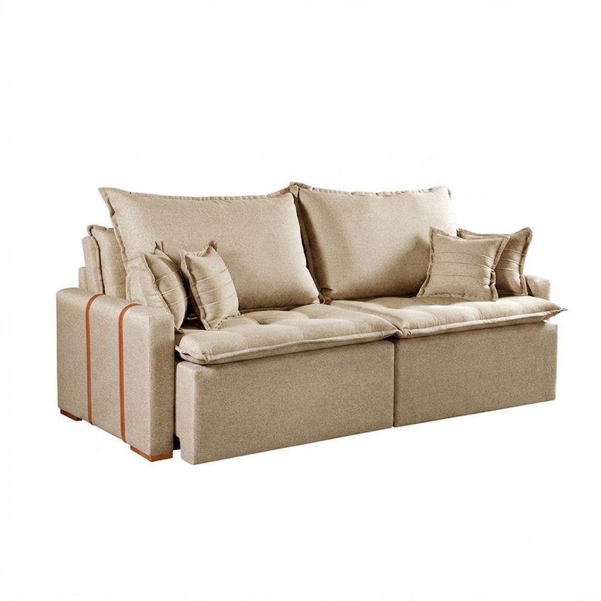 Sofá Cama Orfeu 3 Lugares Retrátil 180cm Caramelo Linho Capuccino - imagem 3