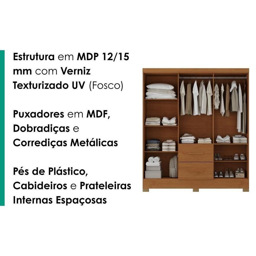 Guarda Roupa Casal Primor 6 Portas De Bater 2 Gavetas Mdp Espelho Cinamomo Milani Movelaria - imagem 2