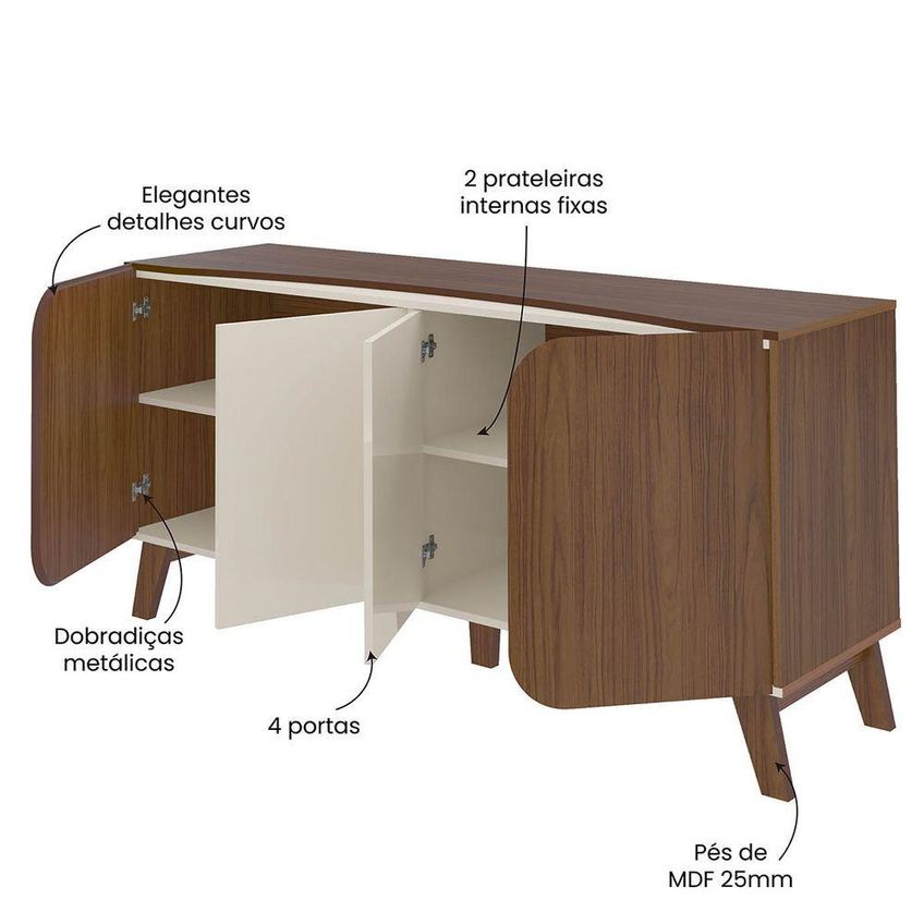 Conjunto Sala Rack Painel E Buffet Aparador 86" 4 Portas MDF-MDP Cedro-Off White Artely - imagem 2