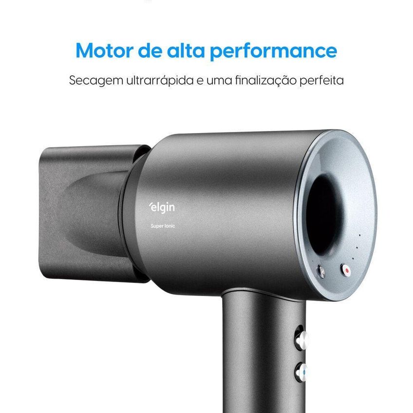 Secador de Cabelo Super Ionic 1700W 3 Temperaturas Cinza Elgin 110V - imagem 2