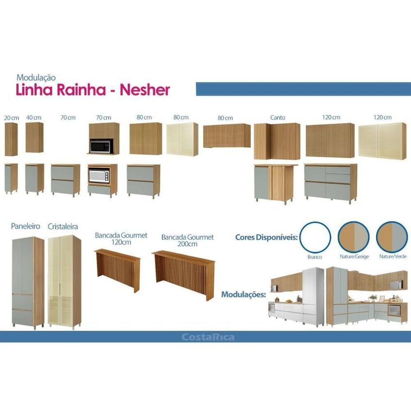 Kit Cozinha 2 Peças Rainha Cz424 3 Portas 1 Gaveta Mdf 80cm Branca E Nature Nesher Móveis - imagem 3